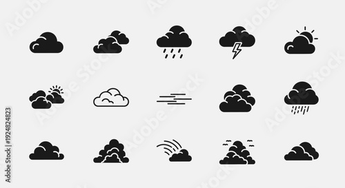 Cloud Icons Set: Weather Symbols for Forecast and Climate