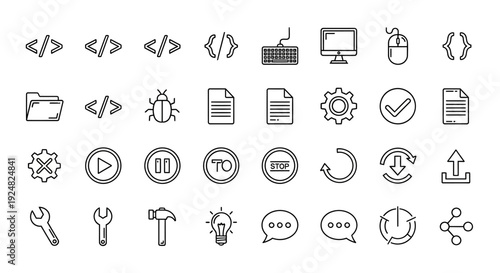 Coding Icons Set: Programming, Development, Technology & Web Design Symbols