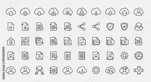 Cloud Storage Icons Set: Data, Security, Upload, Download, Files, User