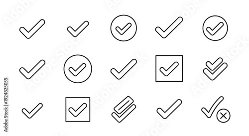 Collection of Check Mark Icons: Approved, Done, Yes, Correct, Selection