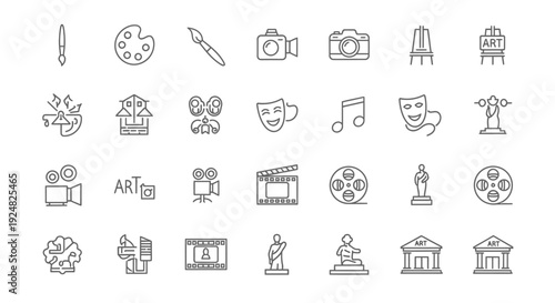 Creative Arts and Entertainment Icons Set - Drawing, Music, Film, Theatre, Sculpture