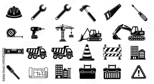 Construction Tools and Equipment Icons Set - Vector Illustration