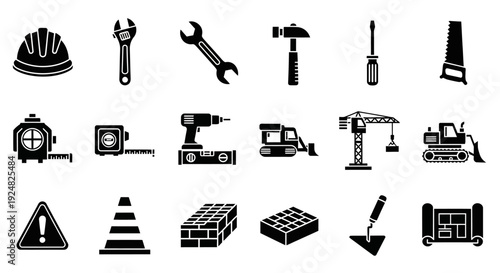 Construction Tools and Equipment Icons: Safety, Building, and Repair Icons