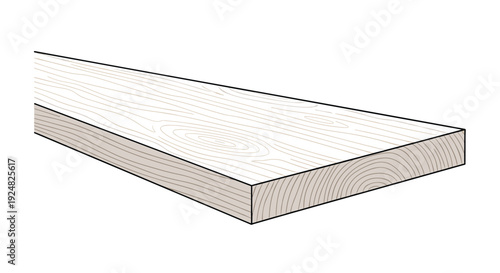 Single light colored wooden plank showing detailed grain and texture isolated on a white background for construction.