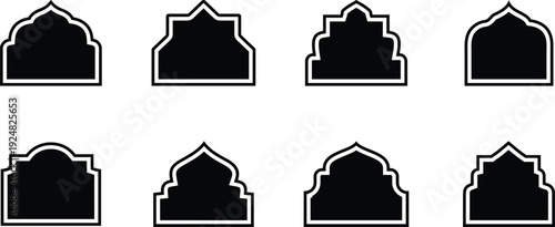 old mosque windows shape in oriental style islamic door.
