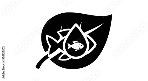 Eco-friendly fish farming, sustainable aquaculture symbol, clean water, leaf icon