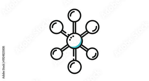 Atomic or molecular structure icon showing connectivity and chemical bonds in a stylized graphic design for science and education.