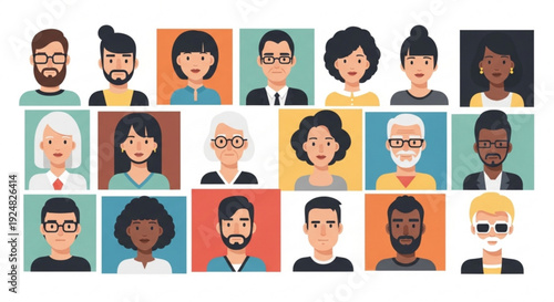 Diverse group of people faces illustration colorful community crowd portraits various ethnicities and ages