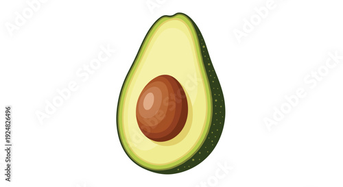 Ripe avocado cut in half showing the large brown seed and creamy green flesh for healthy eating and nutritional food preparation.
