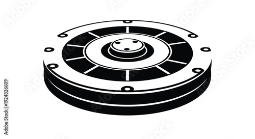 High-contrast black and white illustration of a circular mechanical component or electronic sensor disk for industrial design.