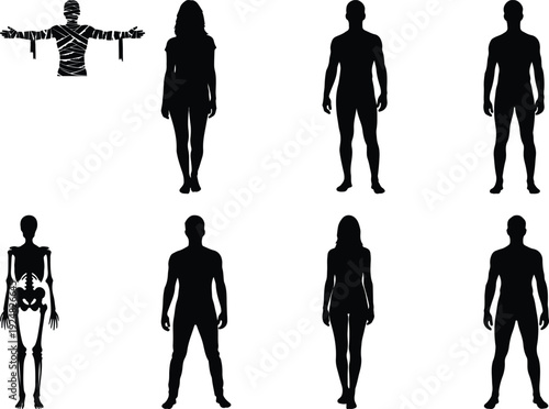 Halloween-themed silhouettes of various spooky and mysterious figures