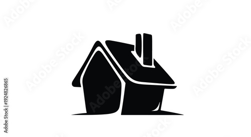 Simple black silhouette of a cozy house with a chimney