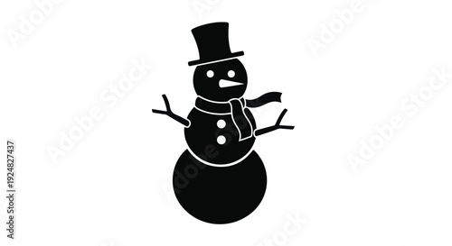 Cheerful snowman wearing a top hat and scarf, ready for winter fun