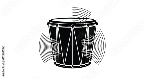 Rhythmic drum with sound waves emanating, symbolizing music and percussion