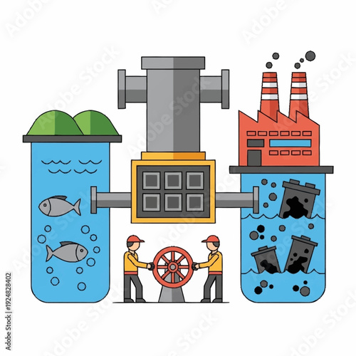 Industrial water pollution control system with factory waste management.