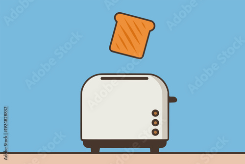 Roasted bread toaster popping up food snack healthy flat color vector illustration template design