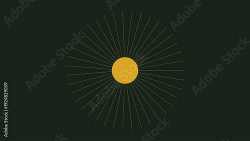 Art Deco inspired 1920s geometric pattern with yellow circle on dark background, minimalist design, bold contrast