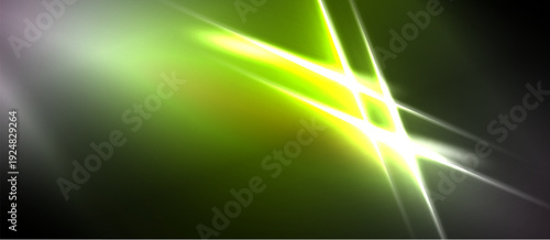 Abstract energy lines, bright green glow, dark background. Dynamic composition, light streaks suggest movement, modern design.