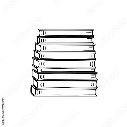 Line art illustration of stacked hardcover books on a white background, black silhouette perfect for literary branding and stationery design