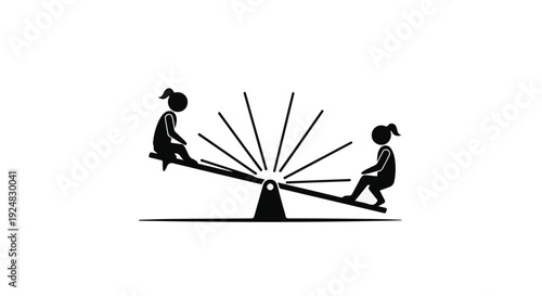 Two children silhouetted on a seesaw enjoying playtime together