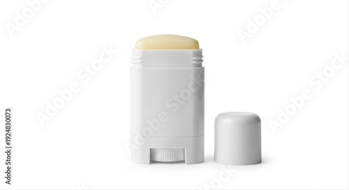 Foot balm in a sleek white container with cap removed, isolated on a pristine white background, highlighting its smooth texture and functional design
