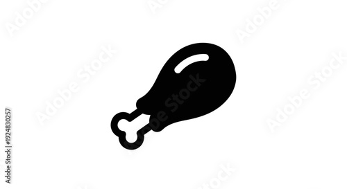 Black and white icon of a cooked chicken leg, simple and modern design.