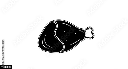 Black and White Icon of a Cooked Chicken Leg, Vector Graphic