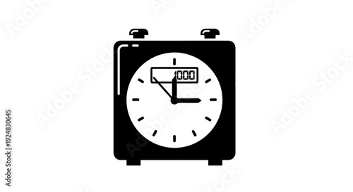 Black Chess Clock Icon, Timekeeping Device, Timer for Games and Competitions