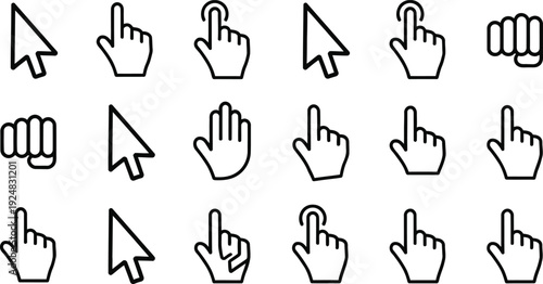 Digital Interaction Icons: A collection of meticulously crafted digital interaction icons, presenting a sleek and minimalist design for website and app. 