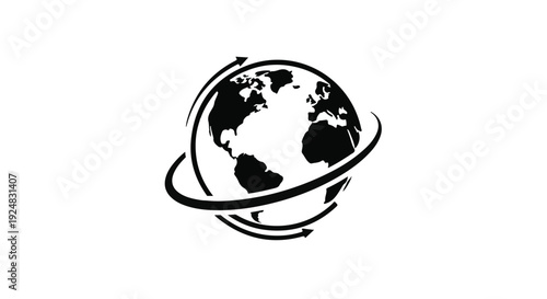 Global network illustration with orbiting lines symbolizing connection and communication around the world.