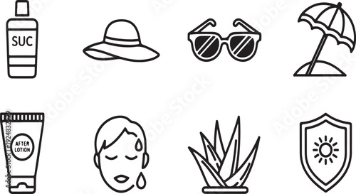 Essential items to protect yourself from the sun's harmful rays Vector