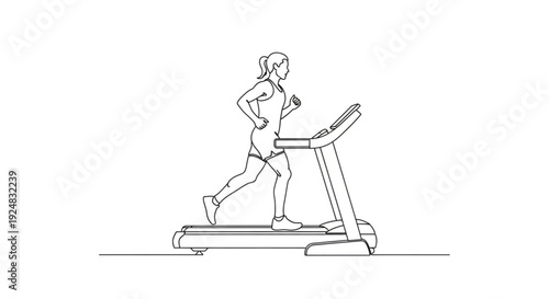 A woman running on a treadmill in a fitness center viewed from the side