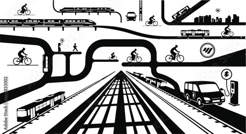 Modern city transportation network with diverse mobility options for urban living