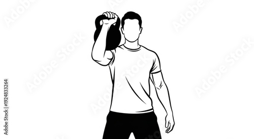 Man exercising with kettlebell in simple illustration style