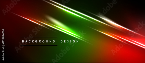 Abstract vibrant background. Diagonal lines create dynamic glow effect. Red, green, yellow hues blend seamlessly. Modern design element.