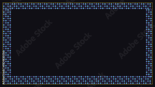 Art Deco inspired 1920s luxury geometric pattern with blue dots border on dark background, symmetrical design, elegant
