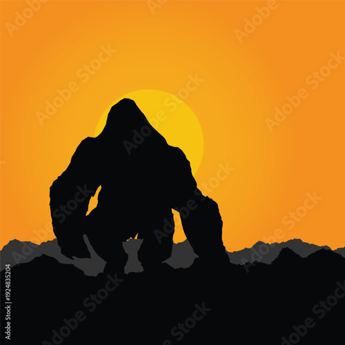 Gorila Sunset Illustration vector based drawing black silhouette
