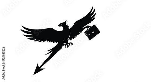 Mythical phoenix with briefcase symbolizes rebirth and business success