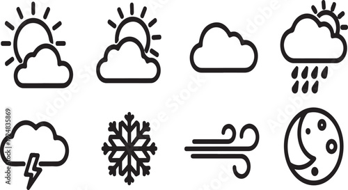 A variety of weather icons representing different atmospheric conditions and phenomena Vector