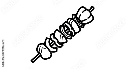 Barbecue Skewer with Vegetables: Bell Pepper, Onion, and Meat Slices - Outline Icon