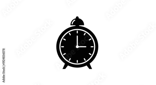 Black Alarm Clock Icon on White Background