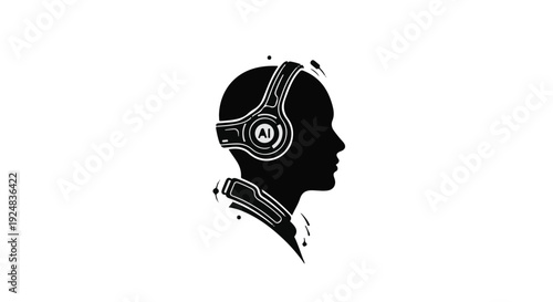 Futuristic silhouette of a human head wearing headphones, symbolizing AI and technology
