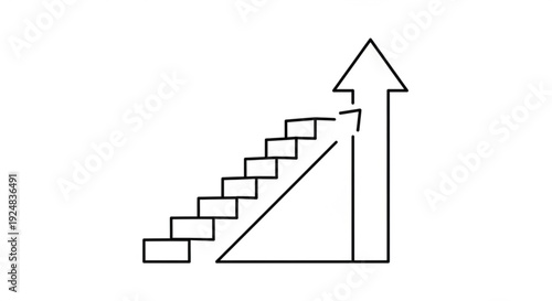 Simple line illustration of a staircase with an upward arrow indicating progress or growth viewed from the side