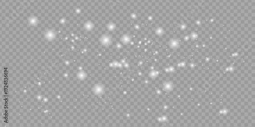 Snow Overlay. Falling Scattered Snowflakes isolated on Transparent Background