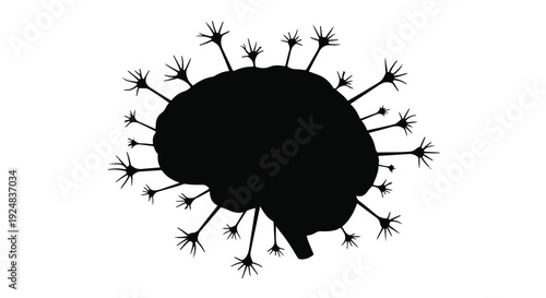 Abstract silhouette of a human brain with radiating neural connections or ideas.