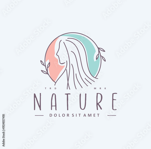 Line Art Natural Floral Beauty Woman Face Logo Design