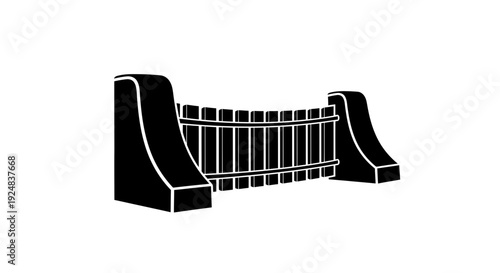 Black and white illustration of a wooden hot tub with curved sides and stone supports