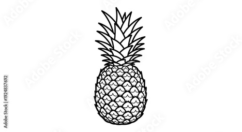 Black and White Line Art of a Whole Pineapple, Tropical Fruit Icon