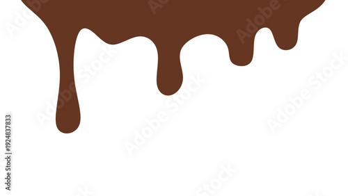 Melted chocolate or syrup drips isolated on a white background. Flowing liquid chocolate border element. A sweet brown syrup or sauce that melts and drips.