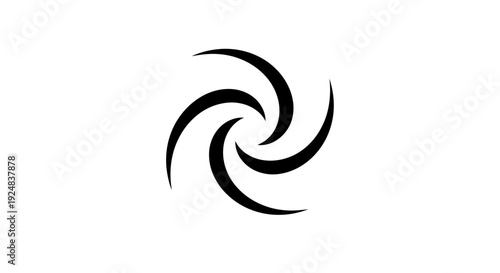 Abstract Swirl Symbol, Black Spiral Shape on White Background, Dynamic Motion Concept
